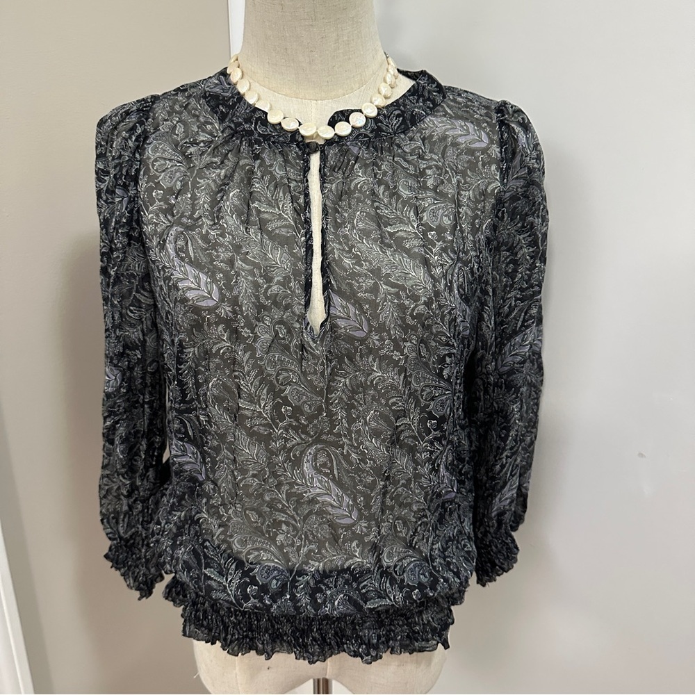 Zara Black and Gray Paisley Blouse